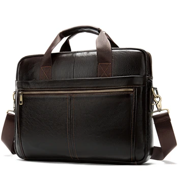 

AUAU-Messenger Bag Men'S Leather 14 Inch Laptop Bag Office Briefcase Business Tote Shoulder Bag Portable Handbag For Men