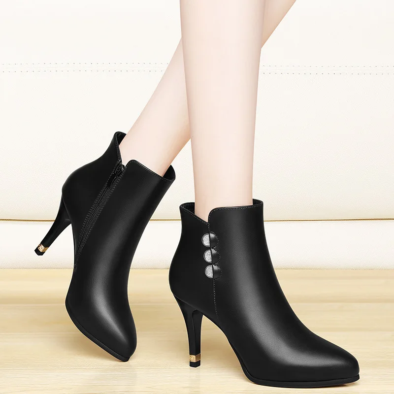 

Gold Lines Rabbit Pointed Short Boots WOMEN'S Shoes 2019 Autumn & Winter New Style Thick Bottomed Martin Boots High Heel Boots C