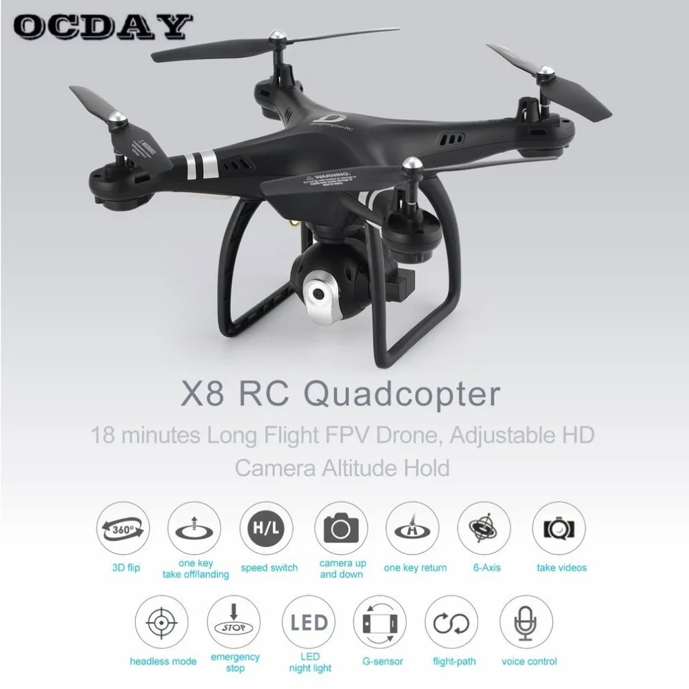 X8 Радиоуправляемый Дрон 2,4G FPV RC Квадрокоптер Дрон с регулируемой камерой удержание высоты Безголовый режим 3d-флип 18 минут длинный полет tz