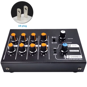 

Home Metal Party Mono Audio Mixer Mixing Console Professional Mini Portable DJ Karaoke 8 Channels Low Noise Black Switchable