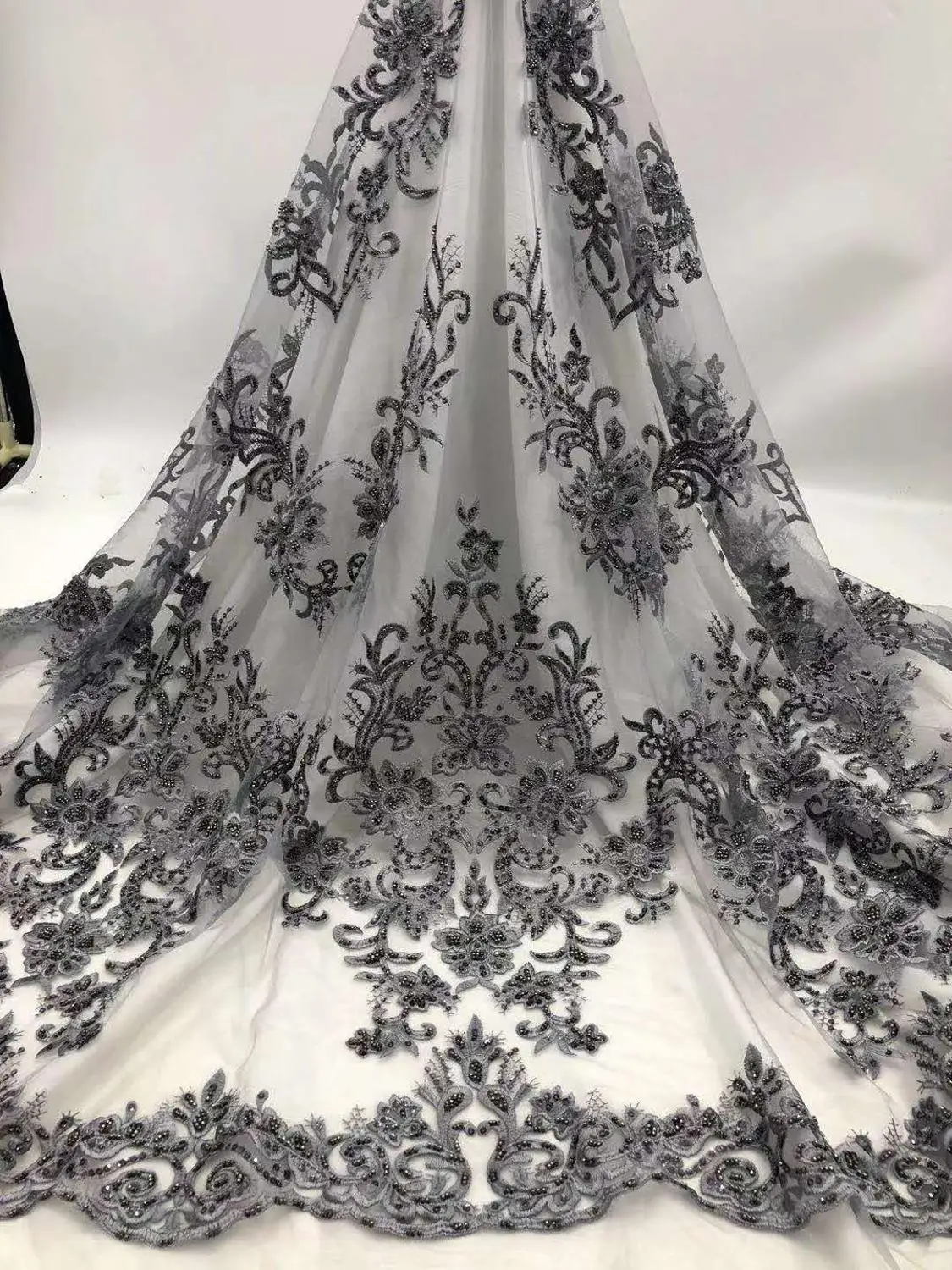 6colors/ Beads Embroidery Fabric Wedding Dress Design French Mesh Lace