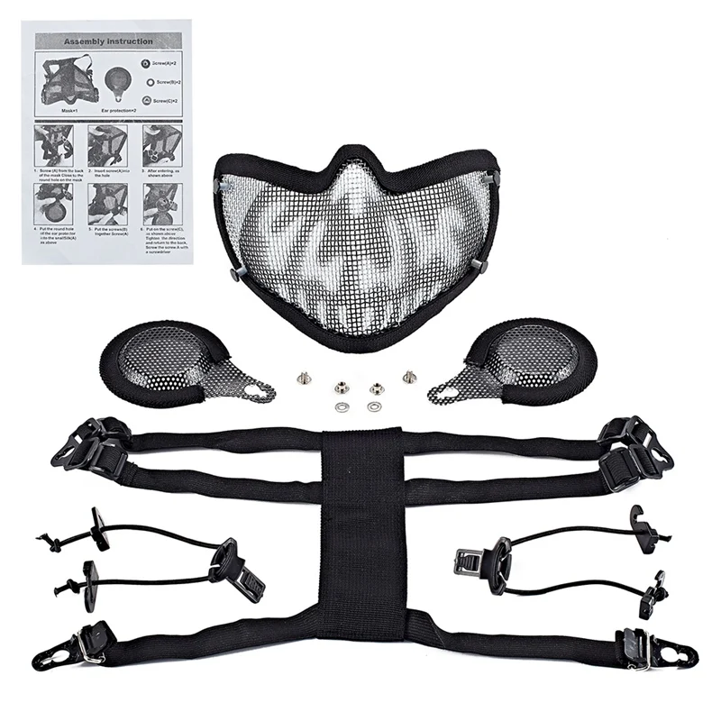 Tactical) Half Face Mask Breathable Soft Folding Mesh Mouth Ear Protector Sports Accessories