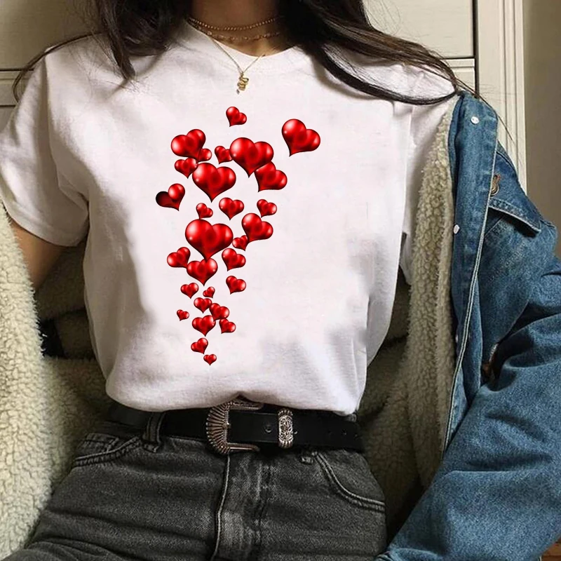 Женская одежда женские футболки с графическим пером и акварелью Love Valentine 90s