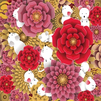 

Laeacco Happy New Year Of Chinese Rat Flowers Pattern Party Decor Pattern Photo Background Photographic Backdrop Photocall
