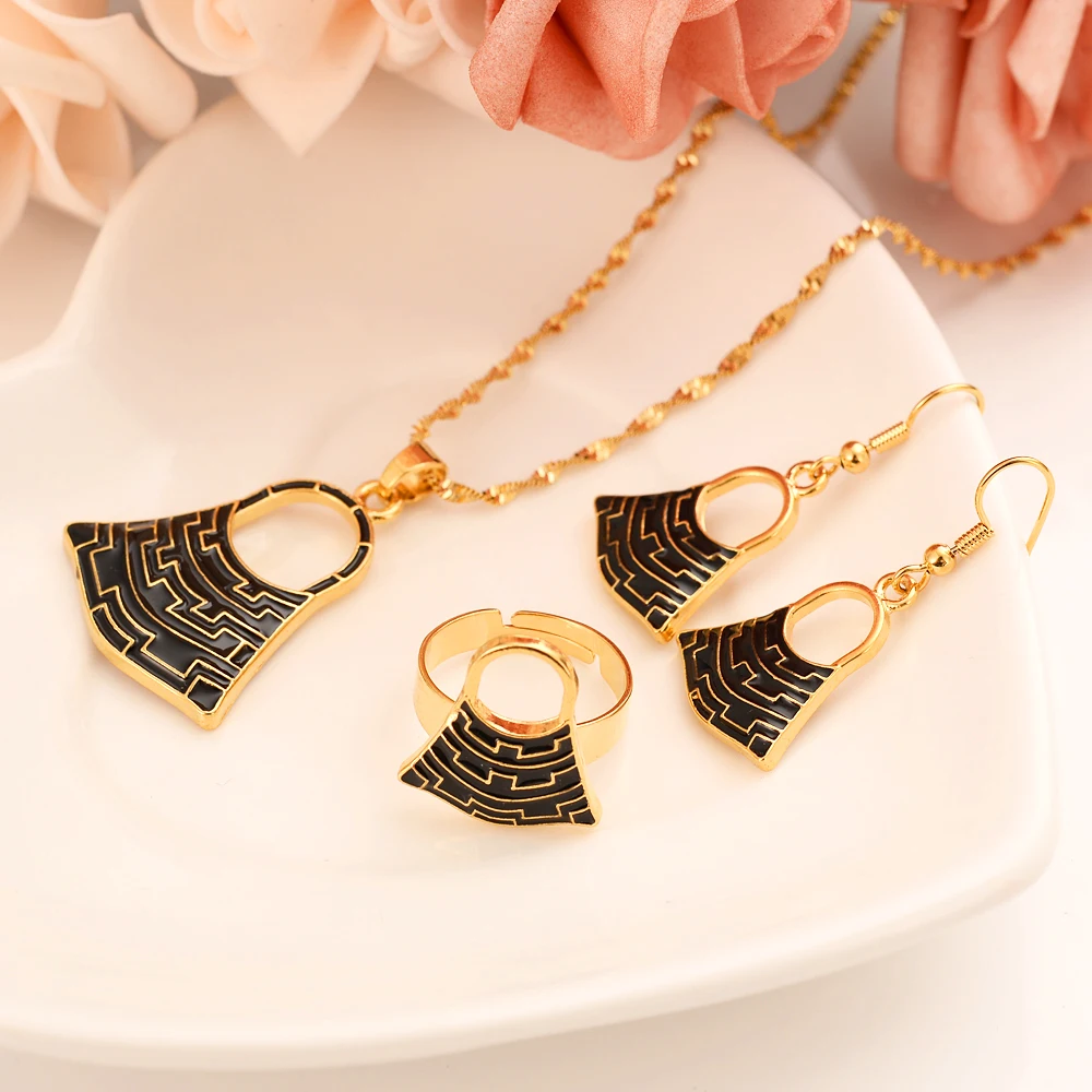 

PNG Africa Romantic axe Sets gold Bilum purse bag necklace drop Ear ring earrings Jewelry Set for women Wedding Bijoux gifts