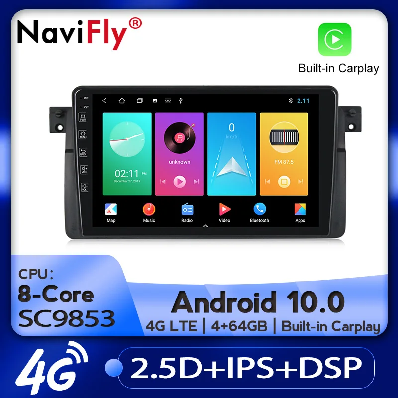 Автомагнитола NaviFly мультимедийный видеоплеер с GPS No 2 din Android 10 0 4 Гб + 64 ГБ для BMW E46 M3