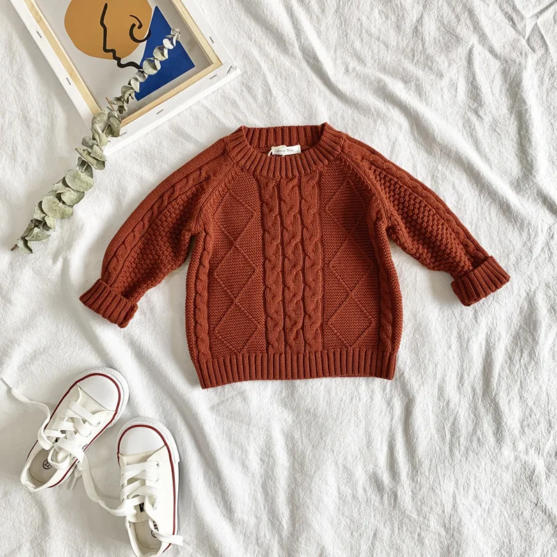 Модные свитера для малышей; пуловеры; однотонные вязаные трикотажные топы для маленьких мальчиков и девочек; осенне-зимняя одежда для