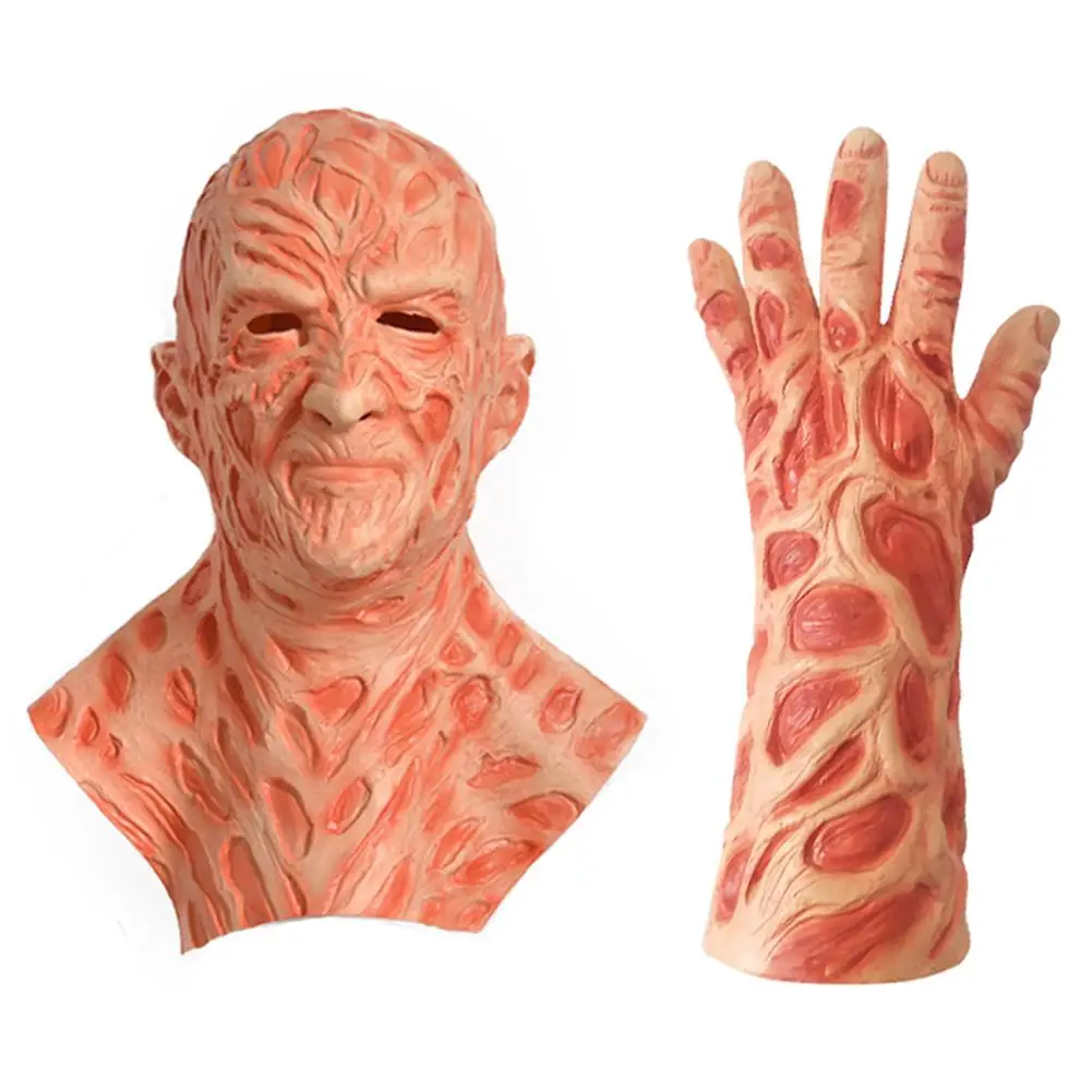 Латексная Маска Freddy Krueger перчатки костюмы костюм для взрослой вечеринки страшная