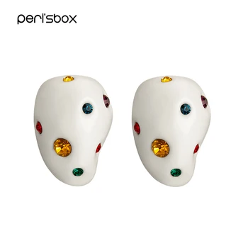 

Peri'sBox Multi Color Rhinestone Irregular Acrylic Earrings White Color Bulging Geometric Earrings for Women Cute Stud Earrings