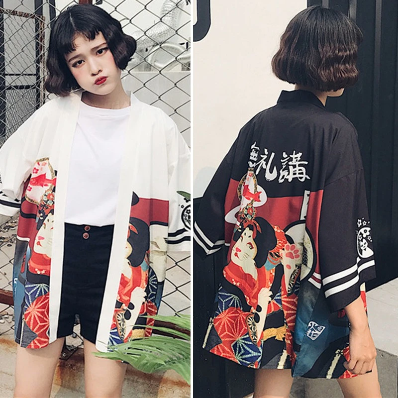レディース和風カーディガン着物女性のプリント夏のファッションルース日焼けシャツ ブラウス シャツ Aliexpress