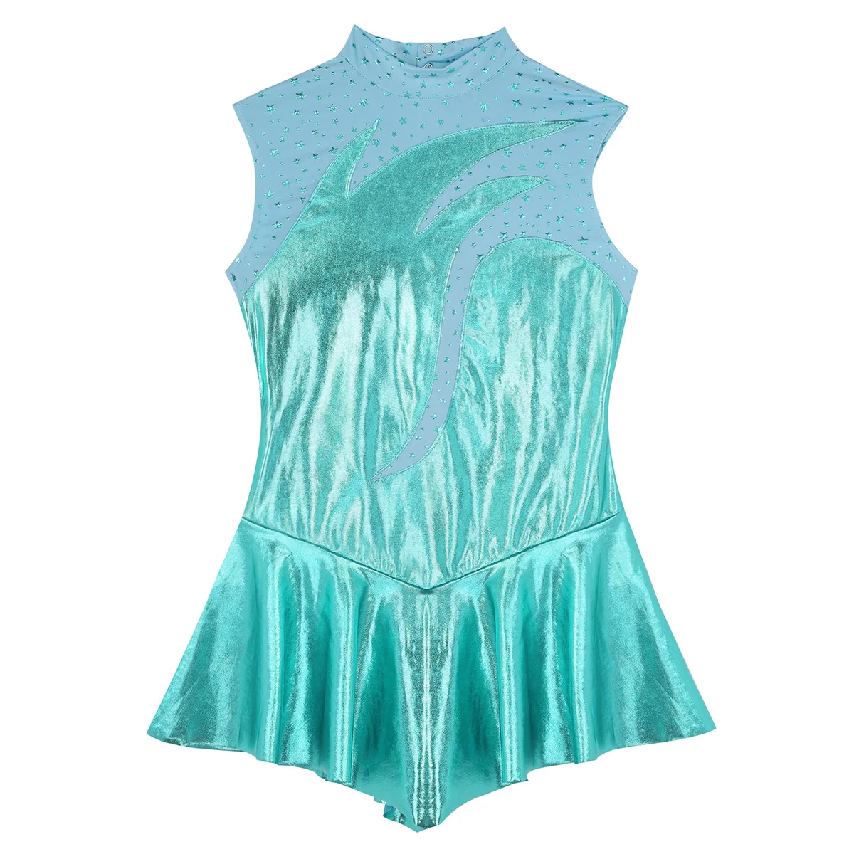 Adults Shiny Metallic High Neck Sleeveless Figure Skating Dress Women Ballet Gymnastics Leotard Dance Competition Costume