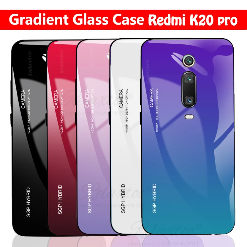 

Gradient Phone Case For xiaomi redmi k20 pro Silicone back Tempered Glass Cover for xiomi redmi k20 k20pro protective couqe k 20