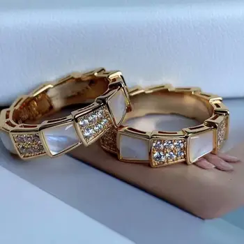

Top Quality Hot Brand Band Rings Men Women Rose Gold Color Set White Mother Pearl Elegant Bijoux Gifts, 4mm / 6mm