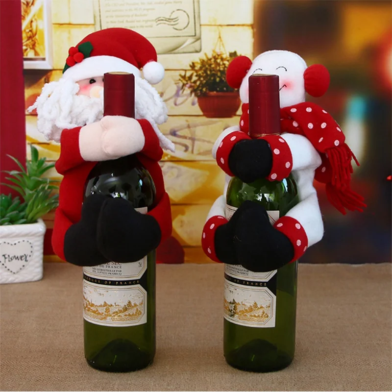Рождественский Декор для бутылки вина, набор Санта-Клаус, снеговик для бутылки, покрытие для бутылки, кухонный декор для обеденного стола, Рождественское украшение, новинка, Рождество - Цвет: Z  25x18cm 2pcs