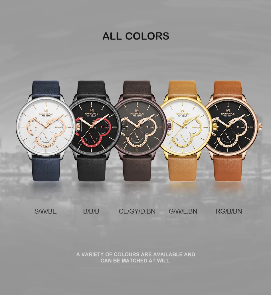 Лидирующий бренд NAVIFORCE Мужские кварцевые роскошные модные часы Бизнес Мужские наручные часы с кожаным ремешком Мужские спортивные водонепроницаемые часы Relogio Masculino