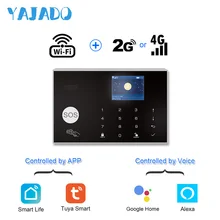YAJADO Android&iOS Tuya WiFi 4G 3G GSM Alarm System 433MHz Wireless Home Security Burglar Alarm with Detector APP Remote Control