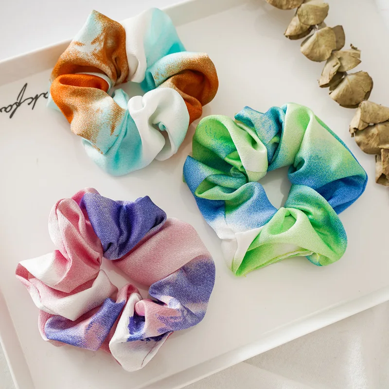 

New Women Hair Accesorios Flower Prined Scrunchies Hair Ties Chiffon Elastics Hair Bands Accessories for Girls Ponytail Holder