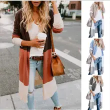 2020 Spring Women Sweater Striped Color Block Draped Loose Cardigan Long Sleeve Casual Knit Sweater Coat Female Top