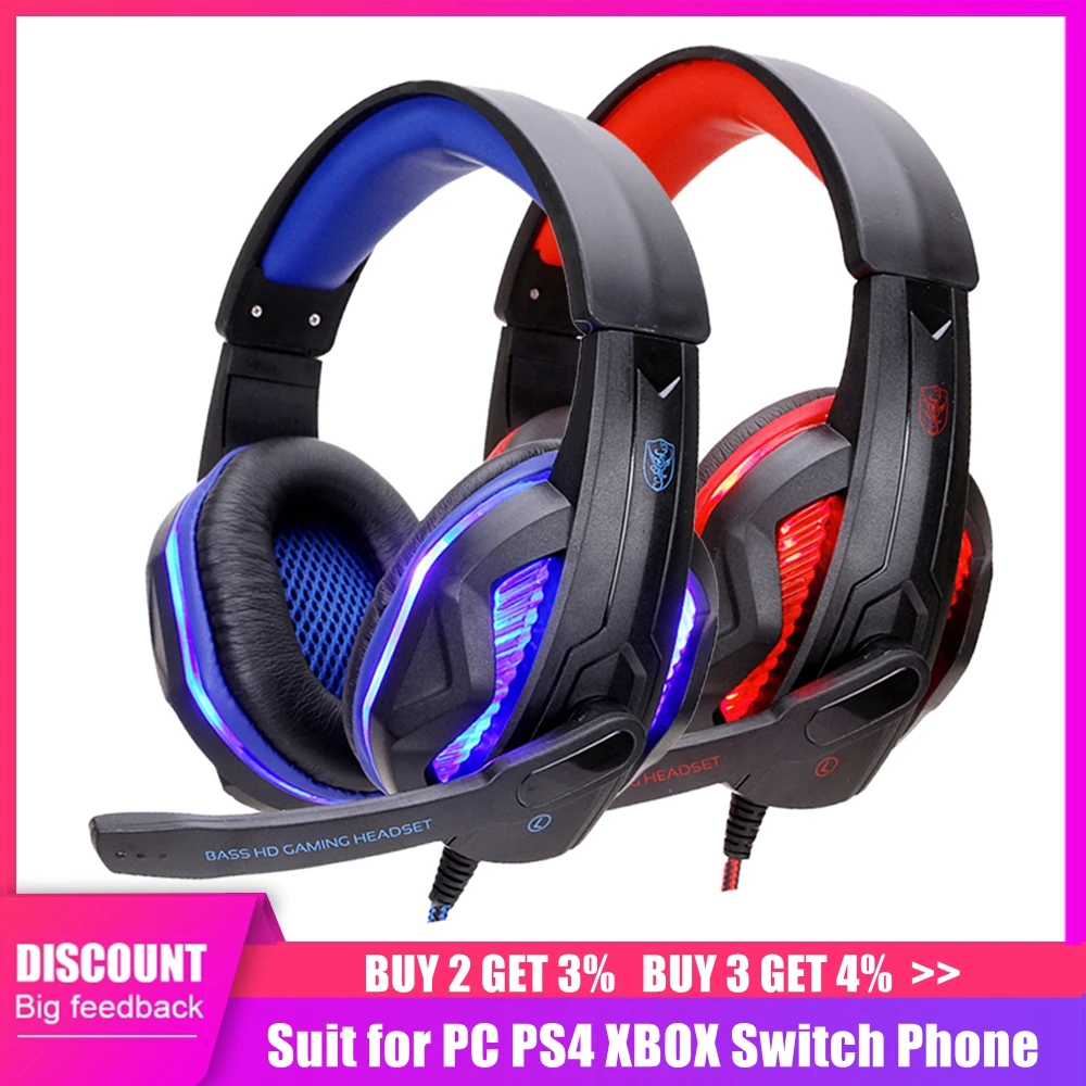 Computer Gaming Headset PC Gamer Wired Headphone With Microphone 3 5 Jack USB Cosque LED Bass Cascos For Phone PS4 Laptop Kids