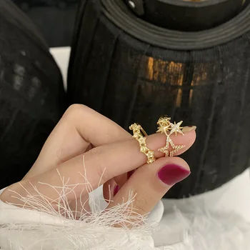 

New Women shiny crystal Korean fashion Rings 2020 contracted sweet lovely Hollow Star modelling fine adjustable senior Rings