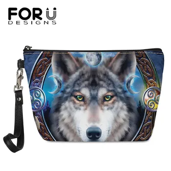 

FORUDESIGNS Women's Cosmetic Bags Bohemian Wolf Design Beauty Makeup Box Female Small Travel Portable Organizer