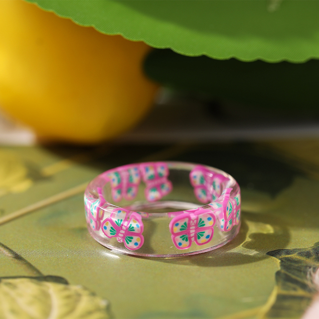 Korea Colorful Fashion Resin Fruit Ring Set Metal Geometric Irregular Open Rings for Women Party Wedding Jewelry Ring Set