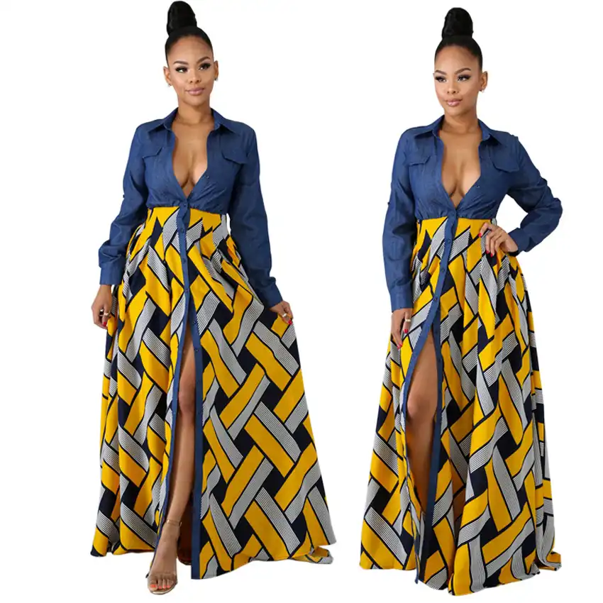 denim and african print outfits