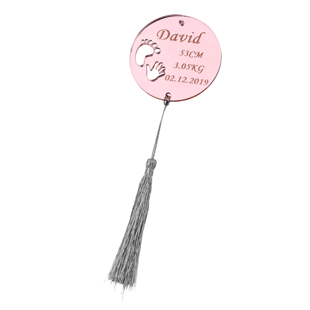  Personalized Engraved Wooden Mirror Round Circle Invitation Card Tags Baby Shower Tag New Baby Born - 4.00054E+12