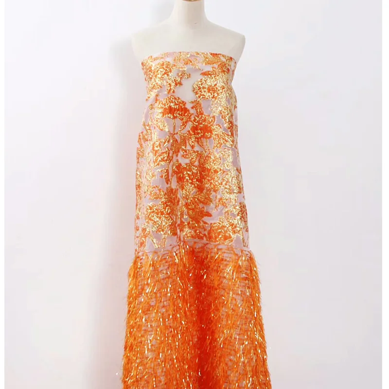 5YDS весенние цветы жаккардовая кружевная ткань вышитая парча кисточка кружево Французский Тюль кружевная ткань для женщин вечернее платье