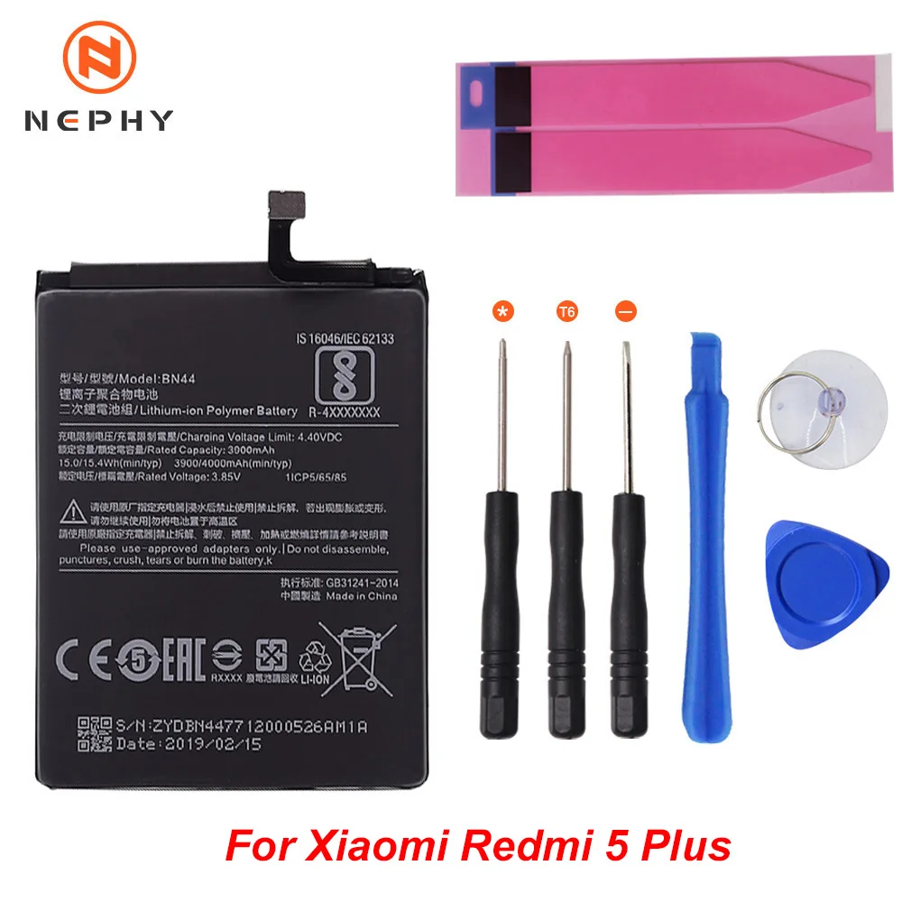 Nephy аккумулятор для телефона BN34 BN35 BN37 BN44 BN47 для Xiaomi mi A2 Lite Red mi 5 5A Plus 6 Pro 6A замена мобильного телефона Бесплатные инструменты - Цвет: BN44 For Redmi 5Plus