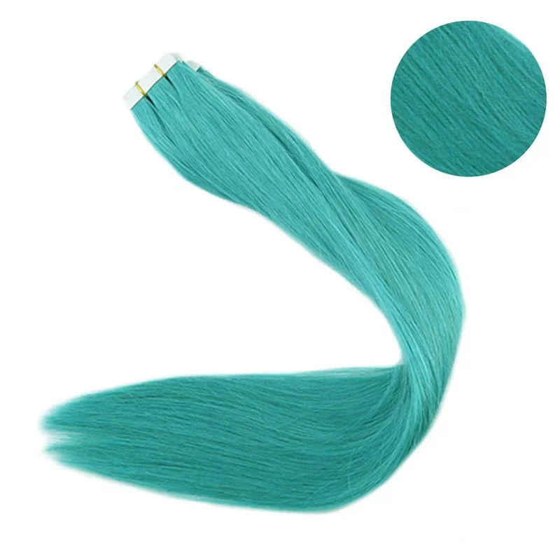 Teal Полный блеск красочные 20 шт 50 г лента в настоящая машина сделанная Remy человеческие волосы для наращивания клей на волосы - Цвет: Teal