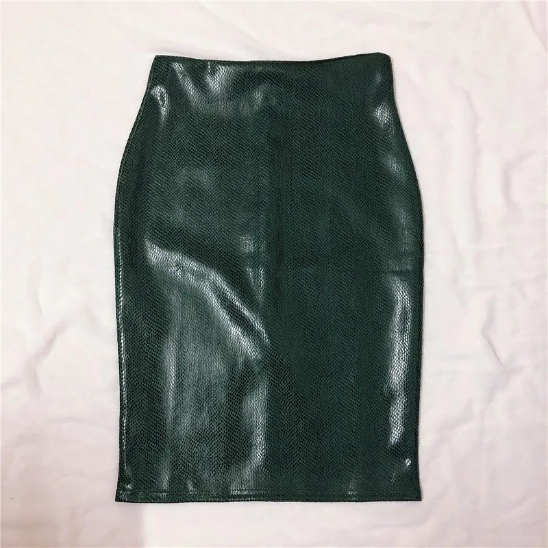 Snake green REALEFT Новое поступление осень зима элегантные юбки-карандаш миди с высокой талией змеиный принт из искусственной кожи облегающие сексуальные женские юбки - Цвет: Snake green