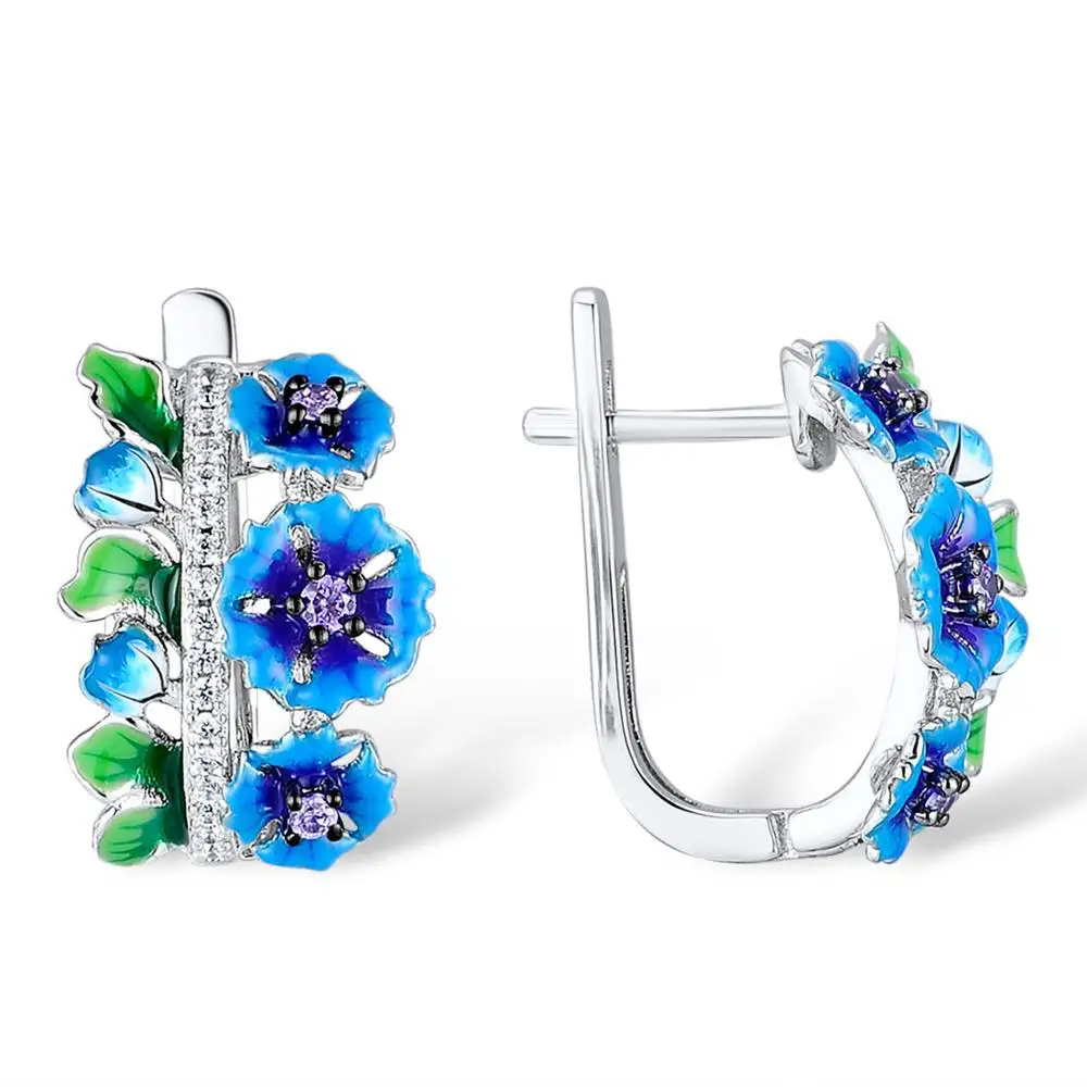 Великолепные нежные эмалированные Цветы Модные модельные женские серебряные серьги-гвоздики двухцветные циркониевые банкетные памятные Ювелирные изделия Подарки