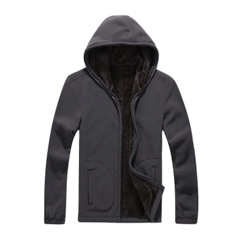 Серый Дизайнерские XL 8XL зимние мужские флисовые повседневные куртки мужские теплые толстовки с капюшоном теплые пальто однотонная утепленная уличная одежда AF1563 - Цвет: Серый