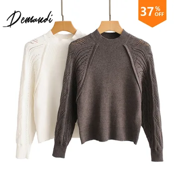 

DEMANDI sweater women's autumn and winter new style loose leisure fashion hollow shoulder sleeve basic knitted sweater
