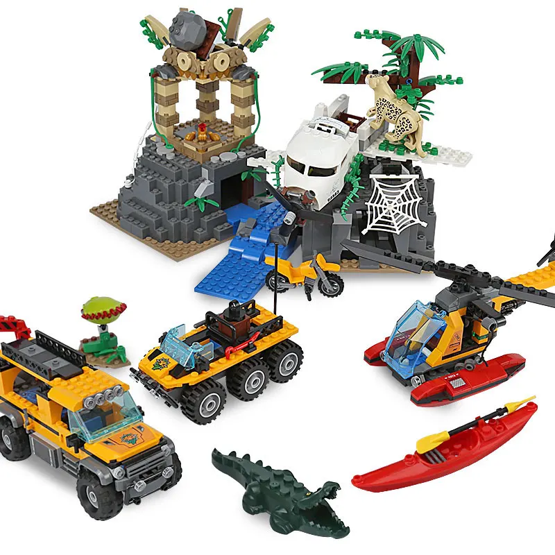 

Building Blocks 02061 City Series The Jungle Exploration Site Set Compatible 60161 Brick Toy as Children DIY Gift