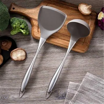 

1PCS Gray Silicone Shovel Spatula Noodle Soup Spoon Stainless Steel Handle Cooking Utensils Cookware Kitchen Cooking Tools