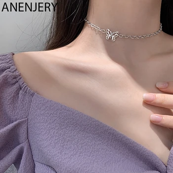 

ANENJERY Fashion Hollow Butterfly Choker Necklace Chain For Women Best Quality Punk Party Jewelry Gifts Wholesale S-N697