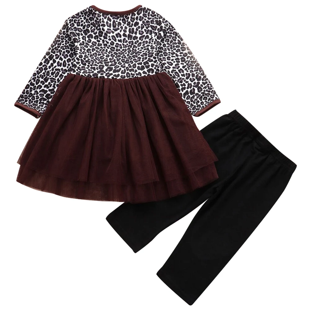 Комплект из 2 предметов для девочек леопардовое платье футболка + штаны с