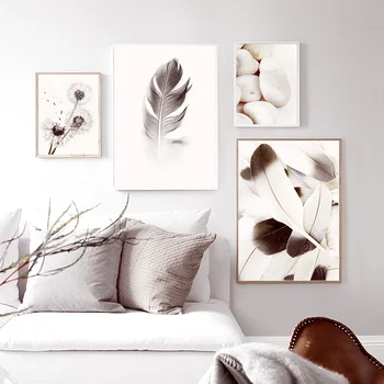 

White Rose Flower Feather Dandelion Wall Art Canvas Painting Nordic Posters And Prints Plant Wall Pictures For Living Room Decor