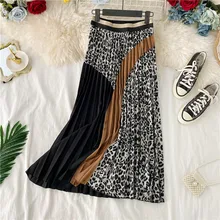 Женская осенне-зимняя новая юбка с эластичной резинкой на талии, необычная леопардовая Лоскутная трапециевидная юбка, длинная Плиссированная юбка с принтом, Falda ML401