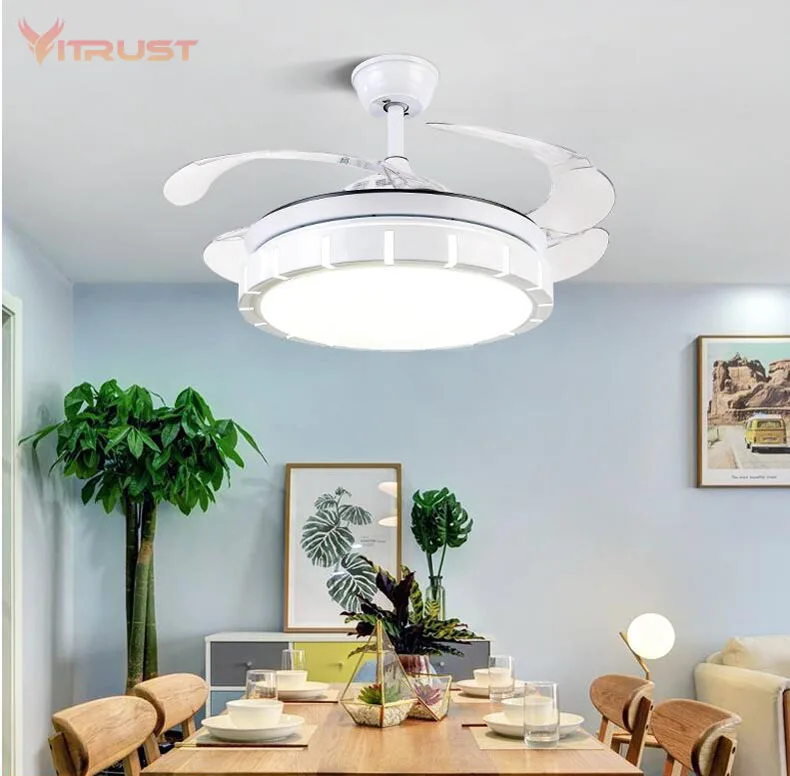 Фиолетовый Fan Light Ceiling Reversible Home Smart Living Room Lamp with Remote Control Invisible Frequency Conversion Led Chandelier - Цвет лезвия: Фиолетовый