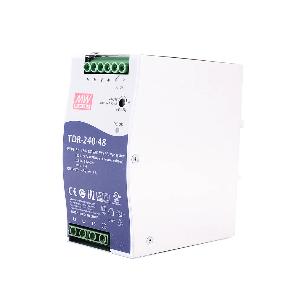 

Mean Well TDR-240-48 meanwell DC 48 В 5A 240 Вт Тонкий трехфазный Промышленный DIN-рейка с источником питания с функцией PFC