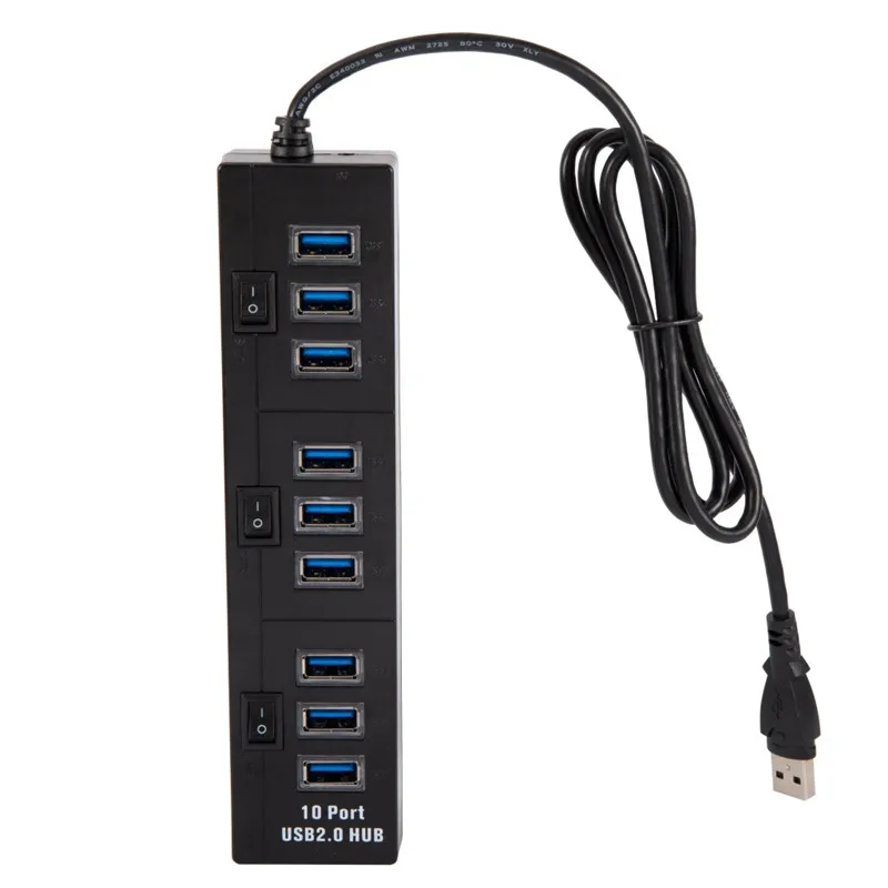 CARPRIE 10 портов USB2.0 концентратор смарт-порт для зарядки 3 отдельные переключатели вкл/выкл высокоскоростной USB концентратор переходник разветвитель для ПК ноутбука