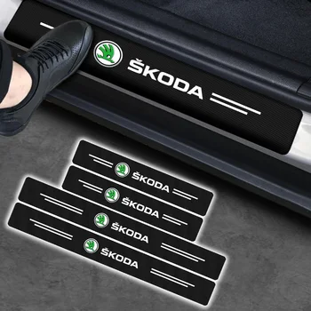 

4pcs Car Carbon Fiber Auto Door Sill Protector Sticker for Skodas Rapid Yeti GreenLine Octavia Comic Kodiak GT A7 Fabia Superb