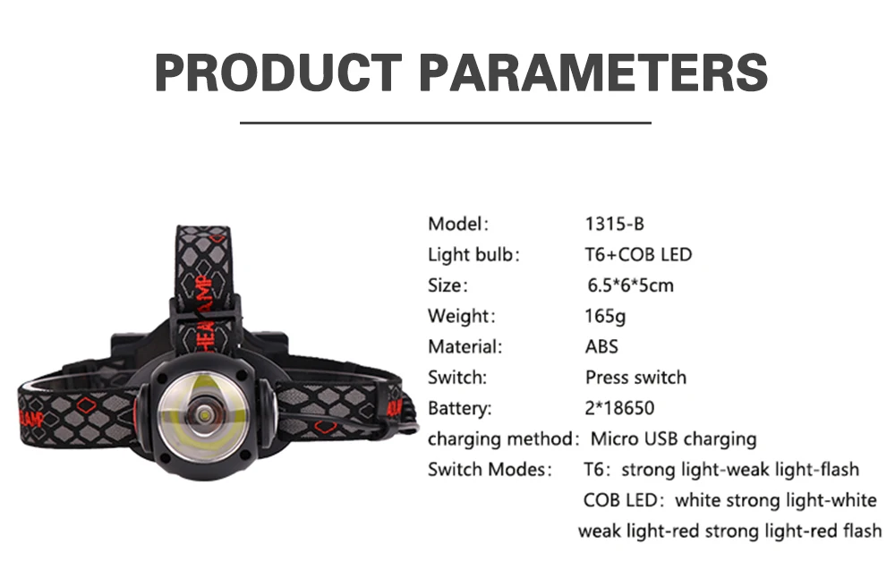 Перезаряжаемый налобный фонарь T6 COB, светодиодный водостойкий налобный фонарь, Ультрафиолетовый фонарь, Головной фонарь, используется 2*18650 батарея
