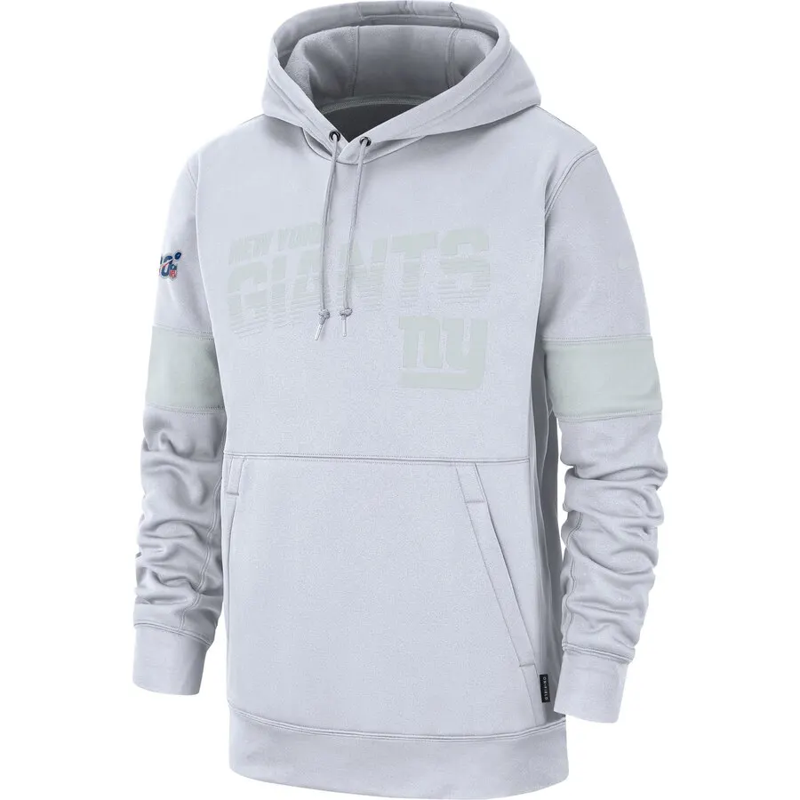 Нью-Йорк Мужские толстовки Giants 100th Sideline Platinum Therma пуловер с капюшоном Белый