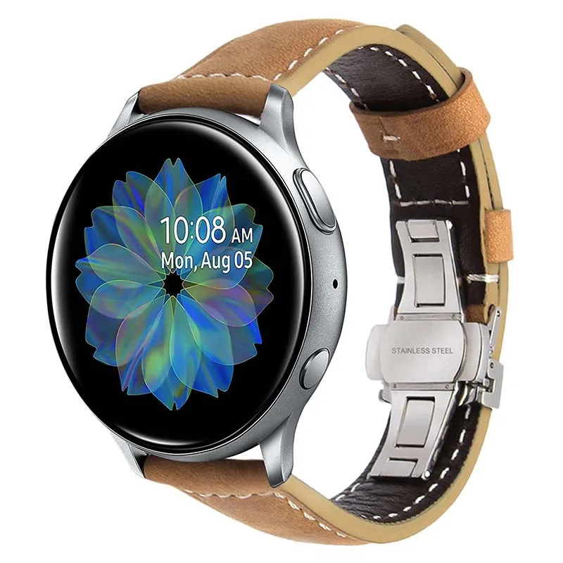 Итальянский ремешок для часов из натуральной кожи для samsung Galaxy Watch Active/Active 2 40 мм 44 мм быстросъемный ремешок с застежкой-бабочкой - Цвет ремешка: Light Brown S
