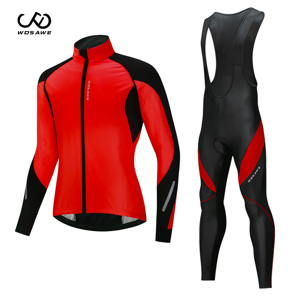 

WOSAWE Men's Winter Thermal Fleece Cycling Jacket set Warm Up Waterproof Bicycle MTB Road Riding jacket Windproof Bike Clothing