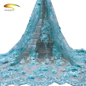 

African French Tulle Beaded Embroidery Flower Lace Fabrics For Nigerian Wedding Luxury Dress 5 yards/a lot